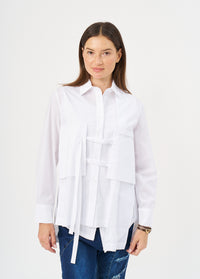 Buttoned, square pockets and white ribbons - 00