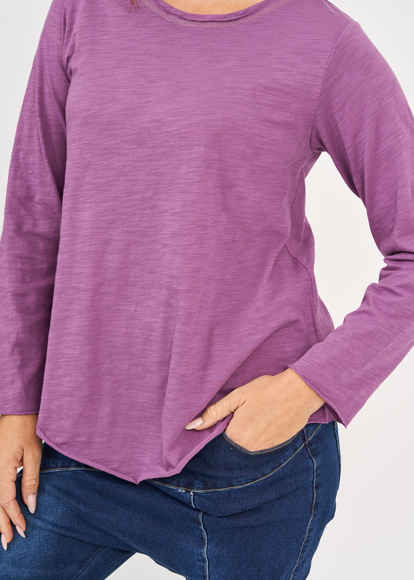 Purple long sleeve triangle ending t-shirt