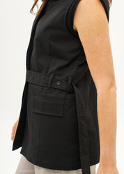 Black vest with a half-belt