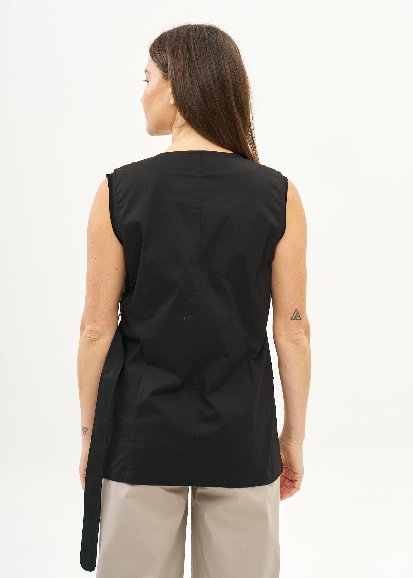 Black vest with a half-belt
