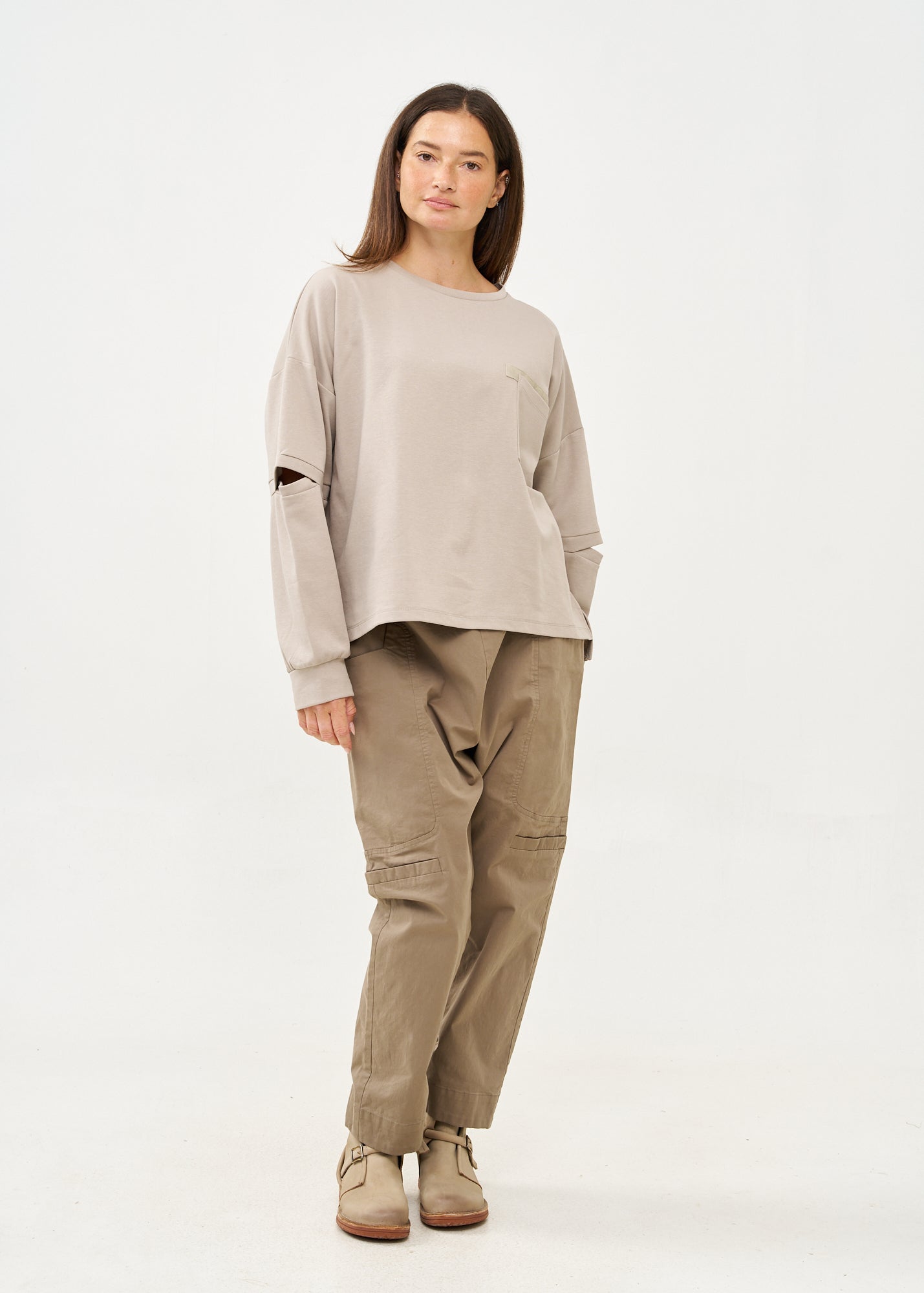 Grey Long Sleeve Sweatshirt with Open Back