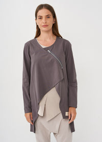 Dark gray diagonal zipper long sleeve top - 00