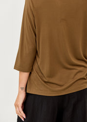 3/4 sleeve straight t-shirt with side slits, brown