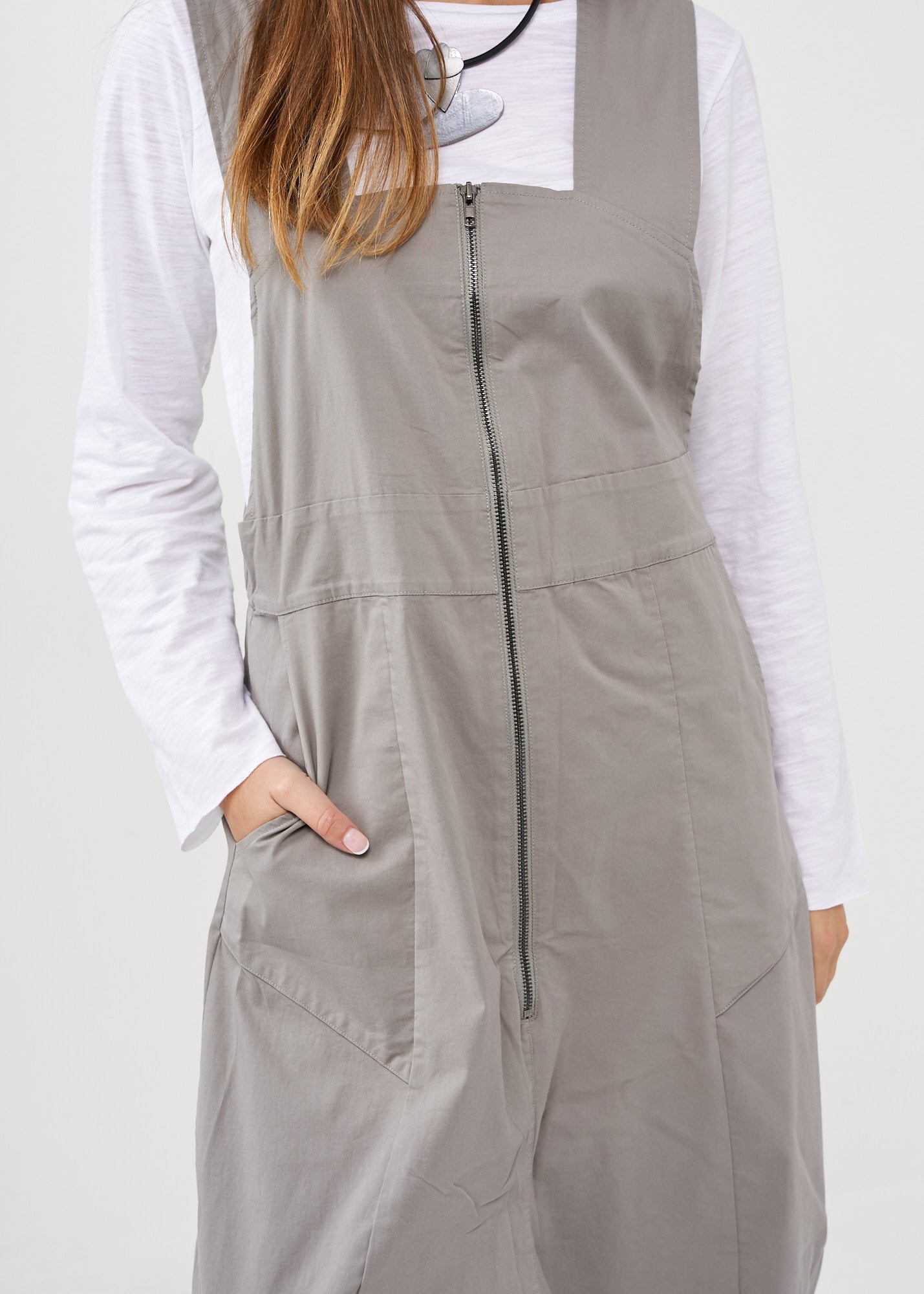 Gray front zippered overalls