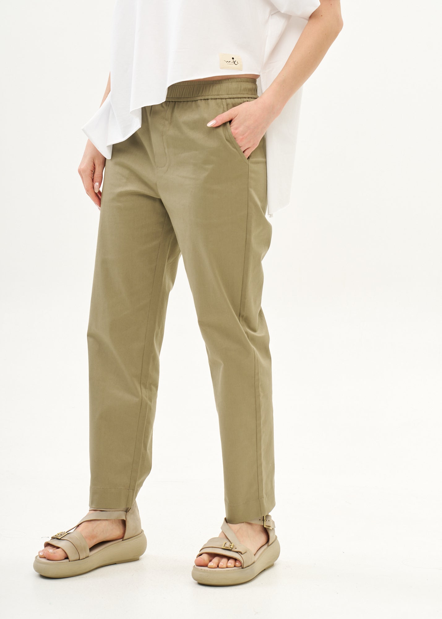 Pants with elastic and inner drawstring, green