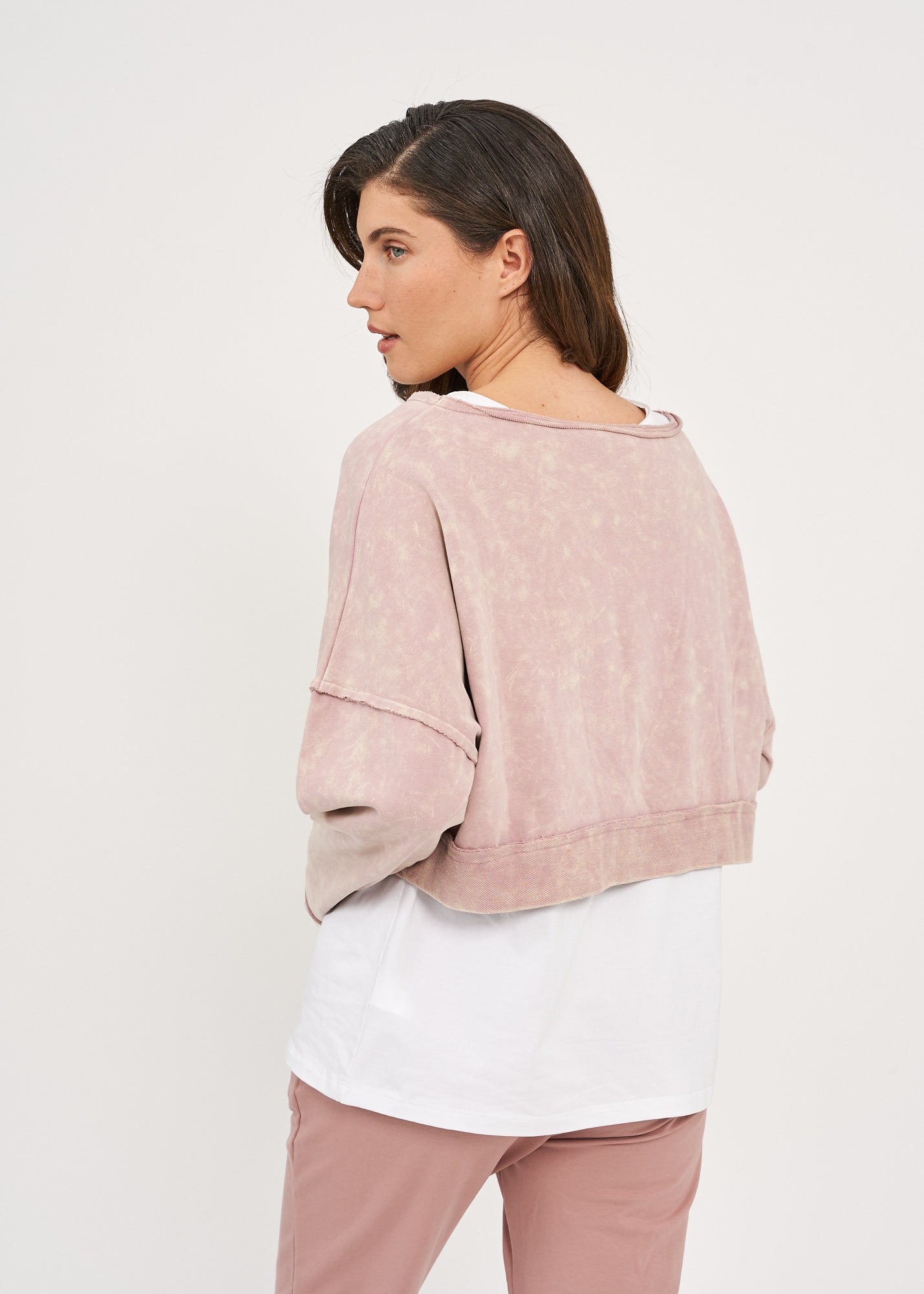 Long sleeve shirt with short sleeves and folded hem, pink wash