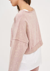 Long sleeve shirt with short sleeves and folded hem, pink wash
