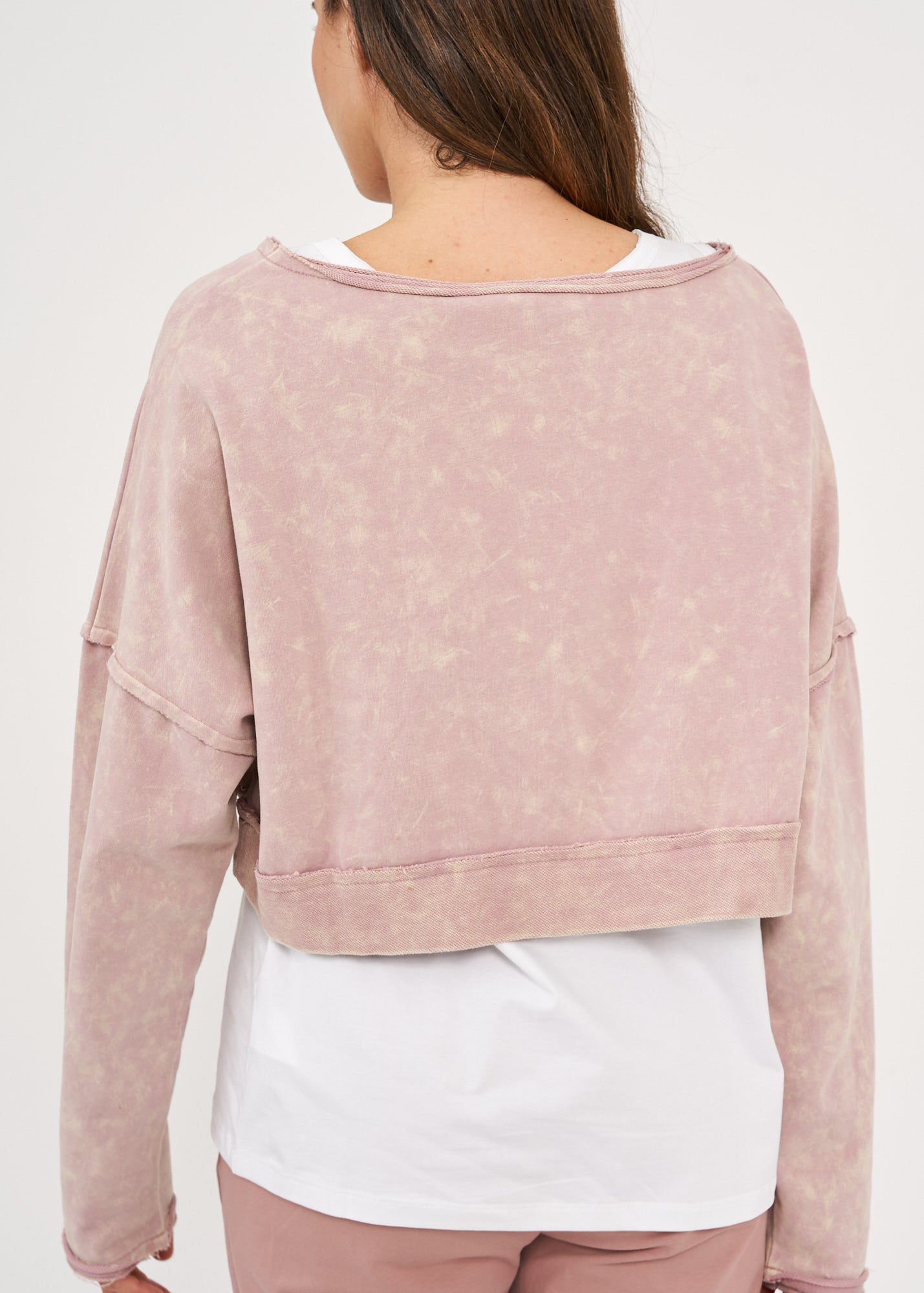 Long sleeve shirt with short sleeves and folded hem, pink wash