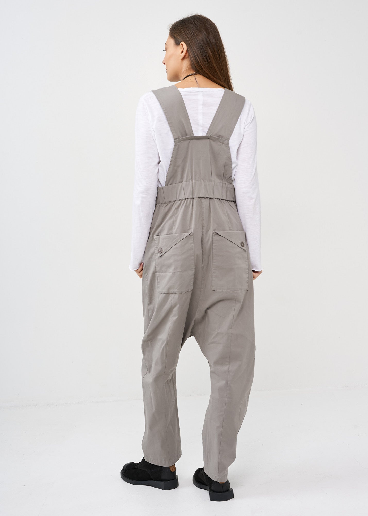 Gray front zippered overalls