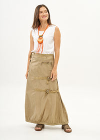 Stone Wash Maxi Skirt with Pockets and Ribbons - 00