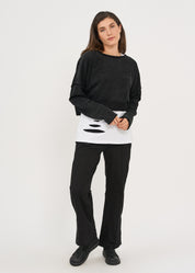 Black and Wash Long Sleeve Shirt with Short Sleeves and Folded Hem