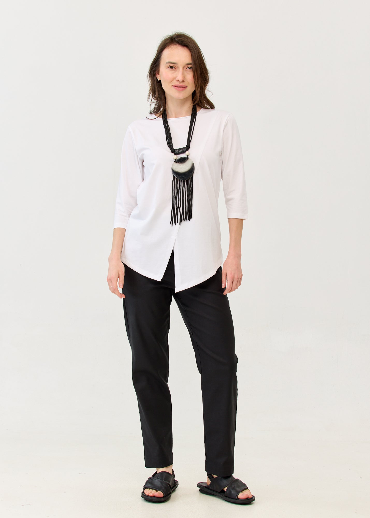 Diagonal stitching ends 3/4 white sleeve