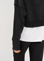 Black and Wash Long Sleeve Shirt with Short Sleeves and Folded Hem