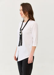 Diagonal stitching ends 3/4 white sleeve