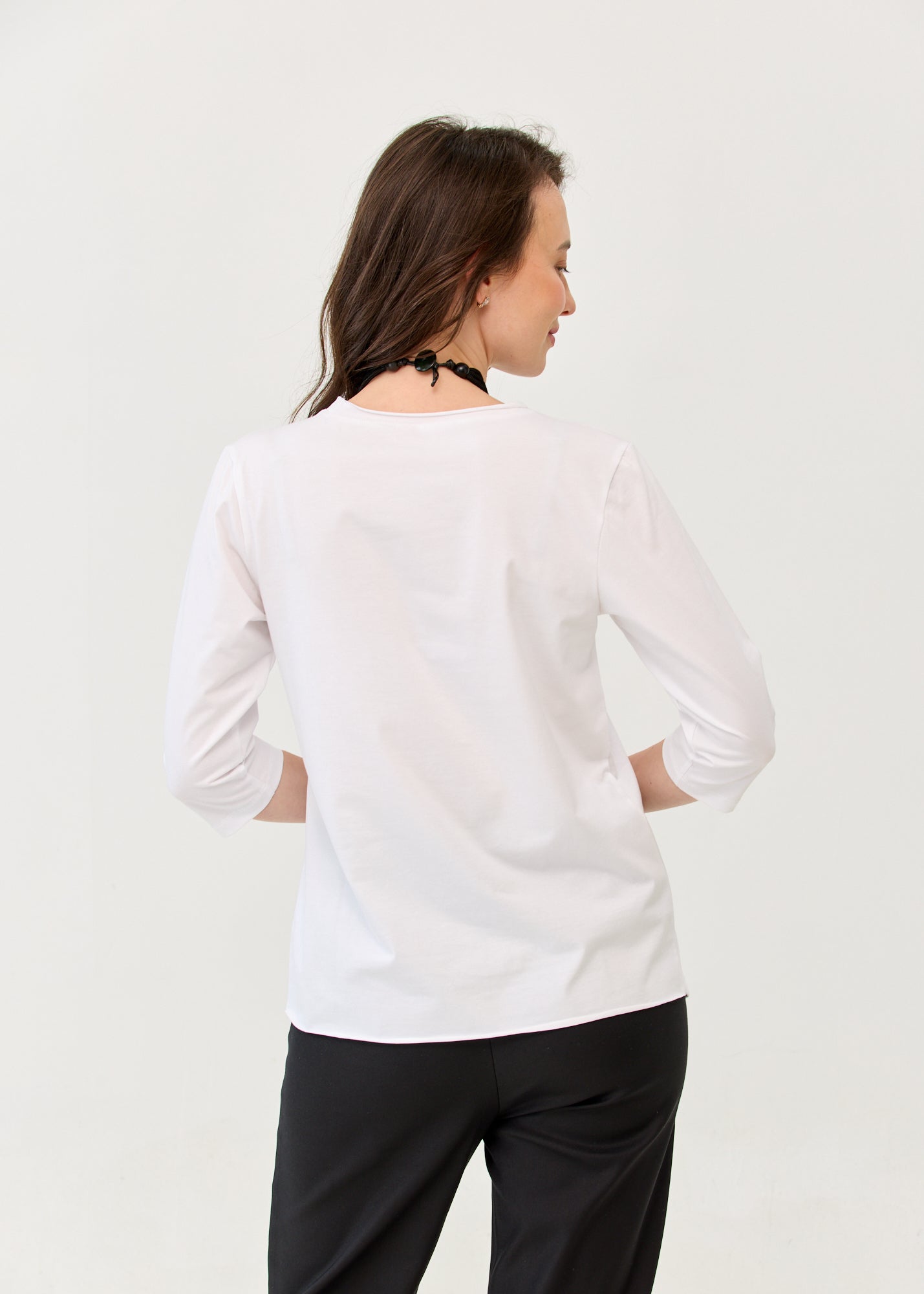 Diagonal stitching ends 3/4 white sleeve