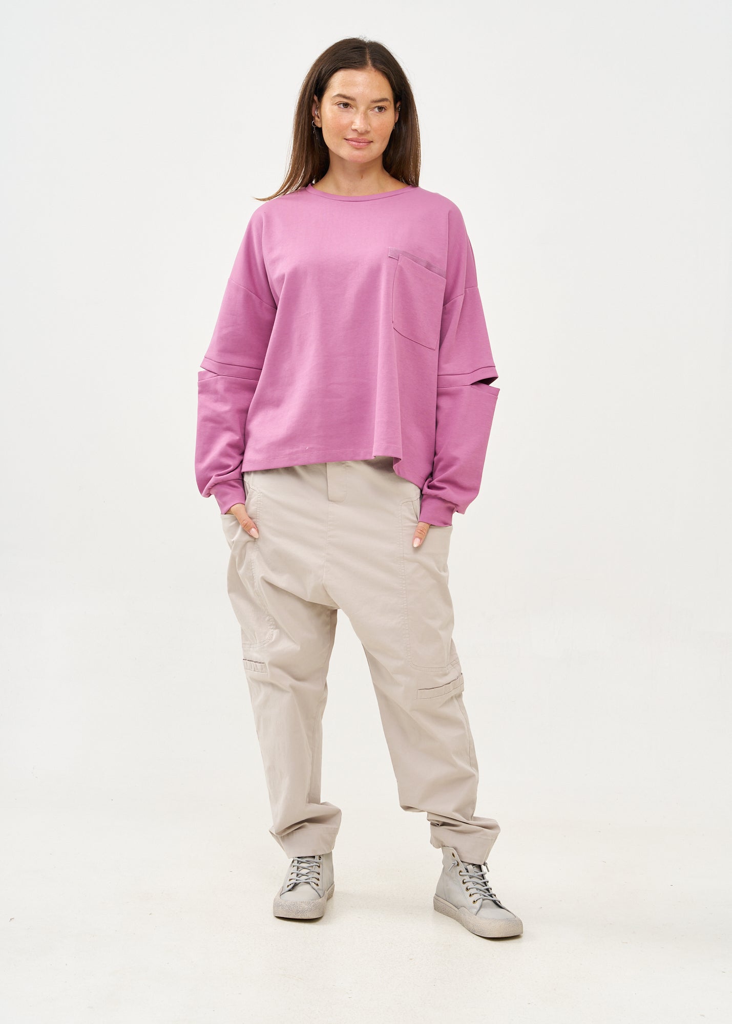 Purple Long Sleeve Sweatshirt with Open Back