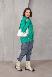 Wash leather boots zipper and strap with gray buckle