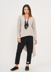 Light gray long sleeve V-neck long back shirt
