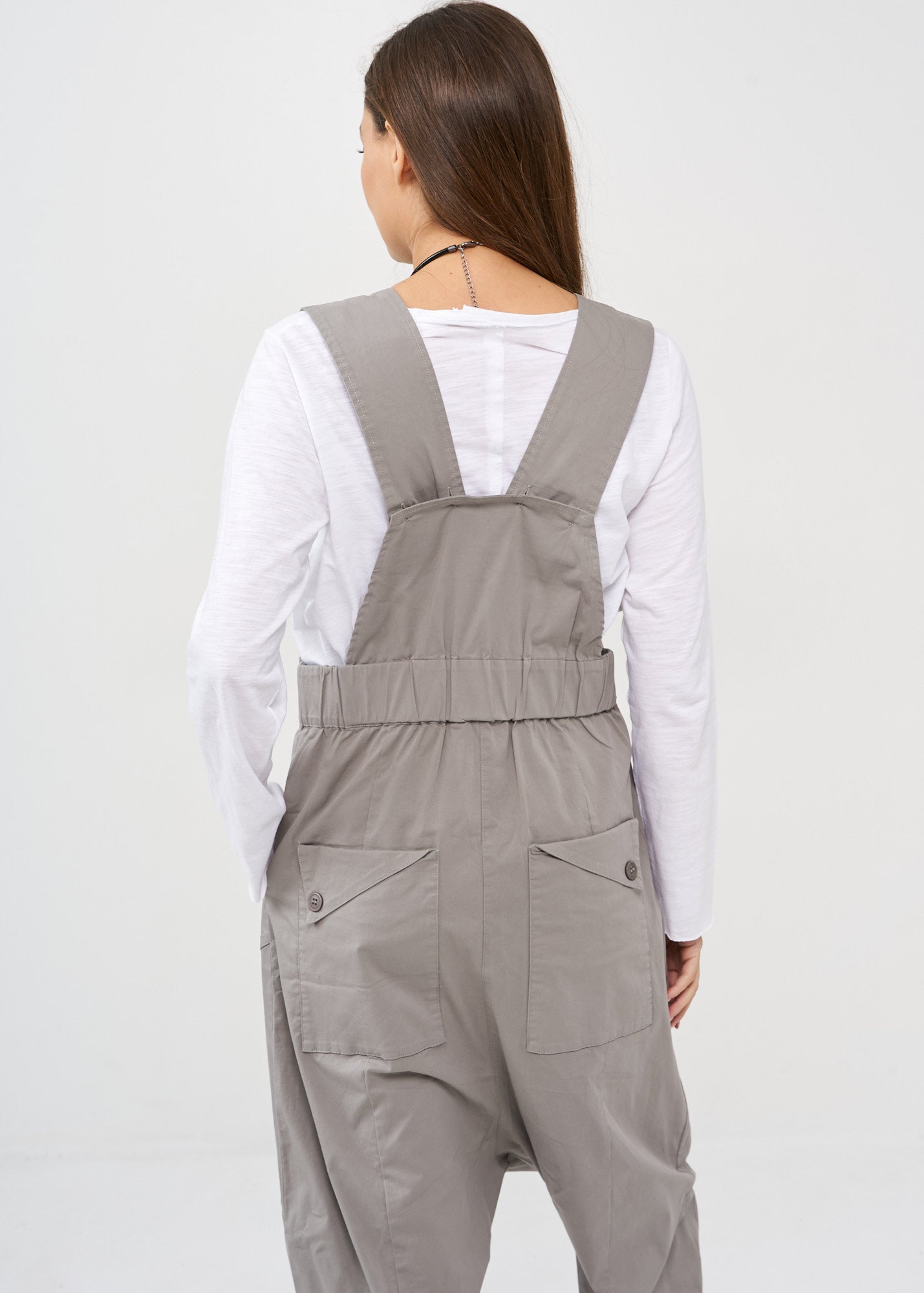 Gray front zippered overalls
