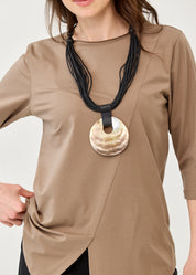 Brown diagonally stitched shirt with 3/4 sleeves