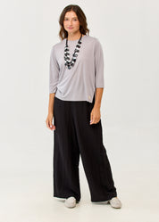 3/4 sleeve straight t-shirt, side slits, grey
