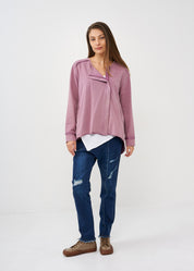 Wash jacket with a square key zipper, purple wash