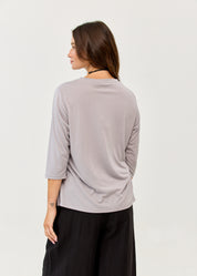 3/4 sleeve straight t-shirt, side slits, grey