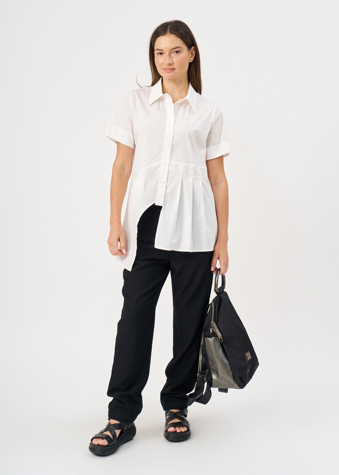 Offwhite half-pleated button-down shirt