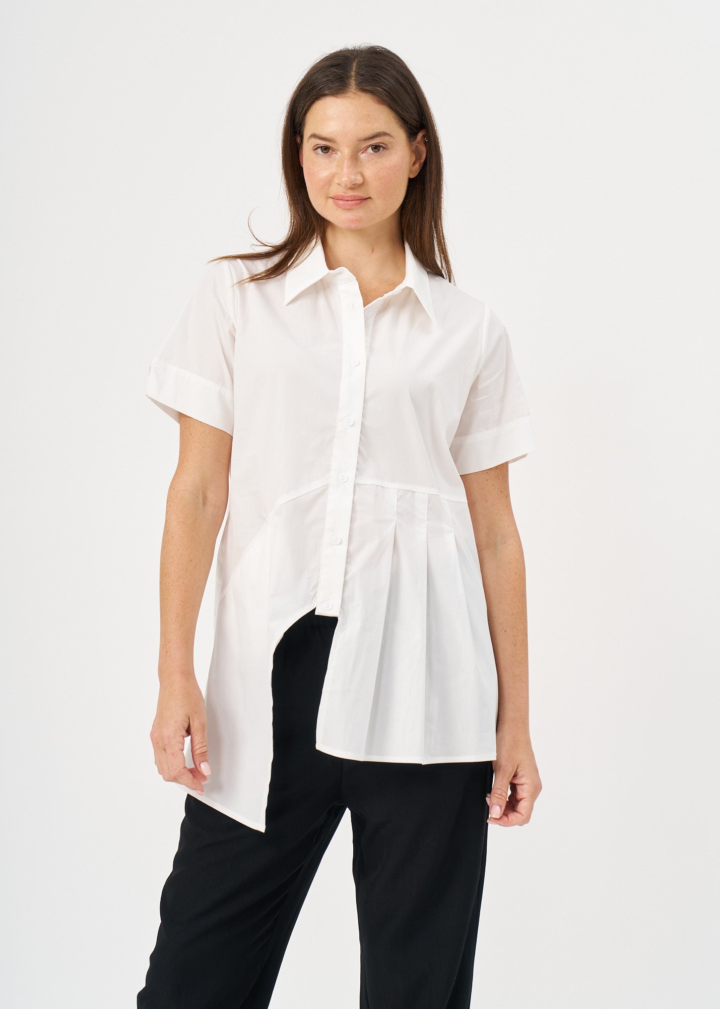 Offwhite half-pleated button-down shirt
