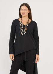 Long sleeve V-neck long back black shirt