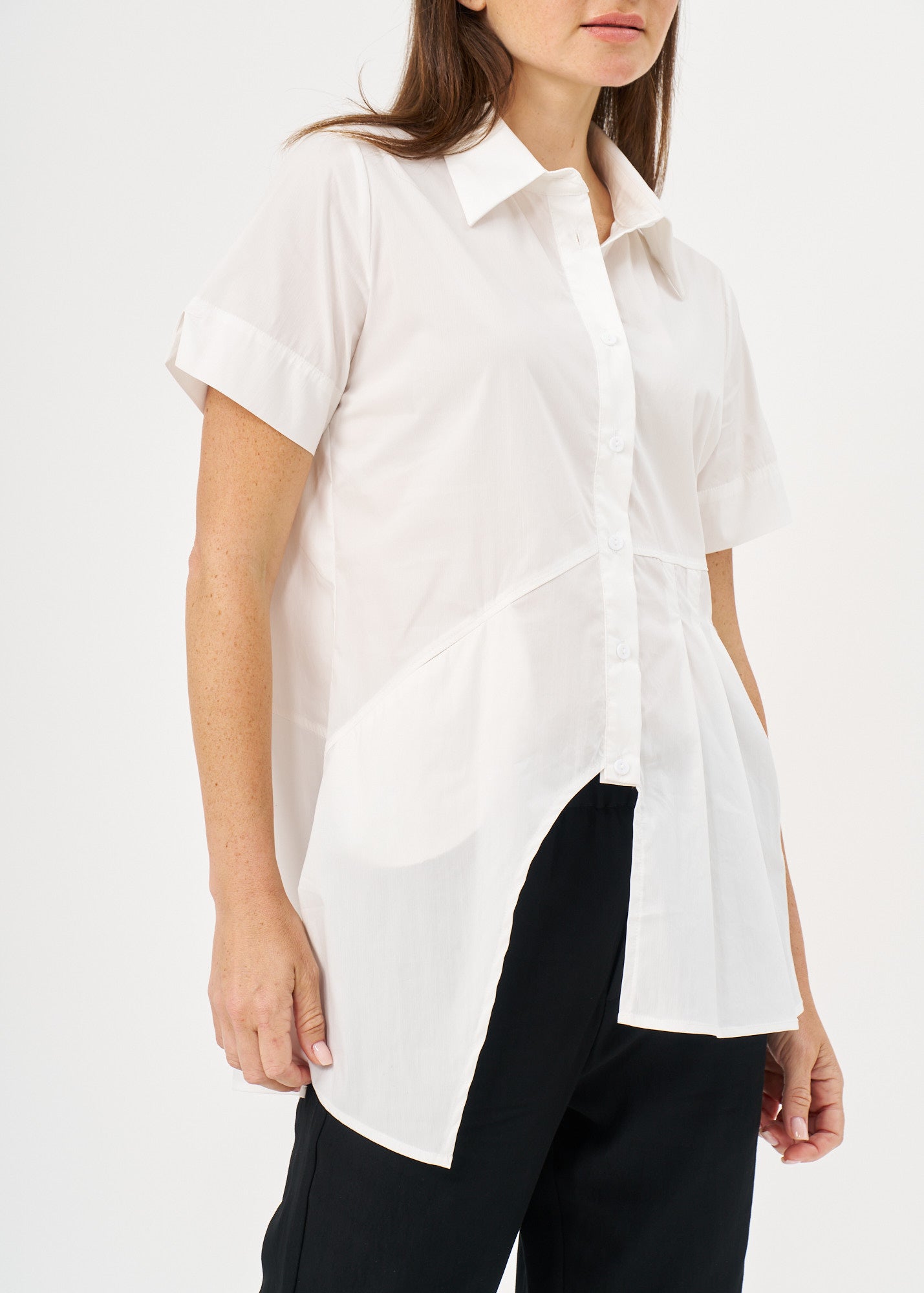 Offwhite half-pleated button-down shirt