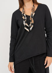 Long sleeve V-neck long back black shirt