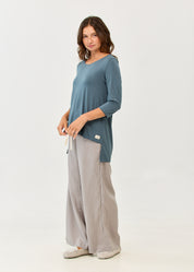 3/4 sleeve long back blue shirt