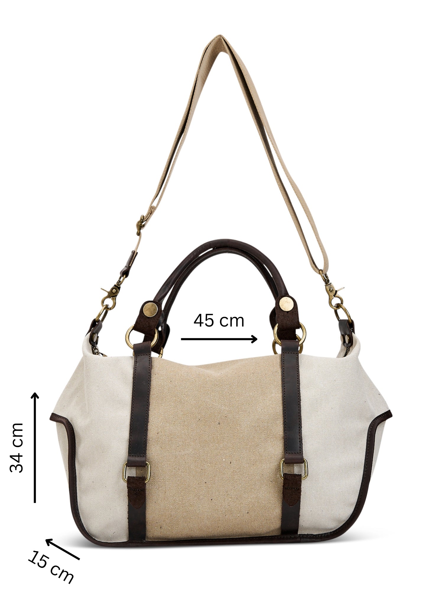 Canvas bag color combination beige leather handles