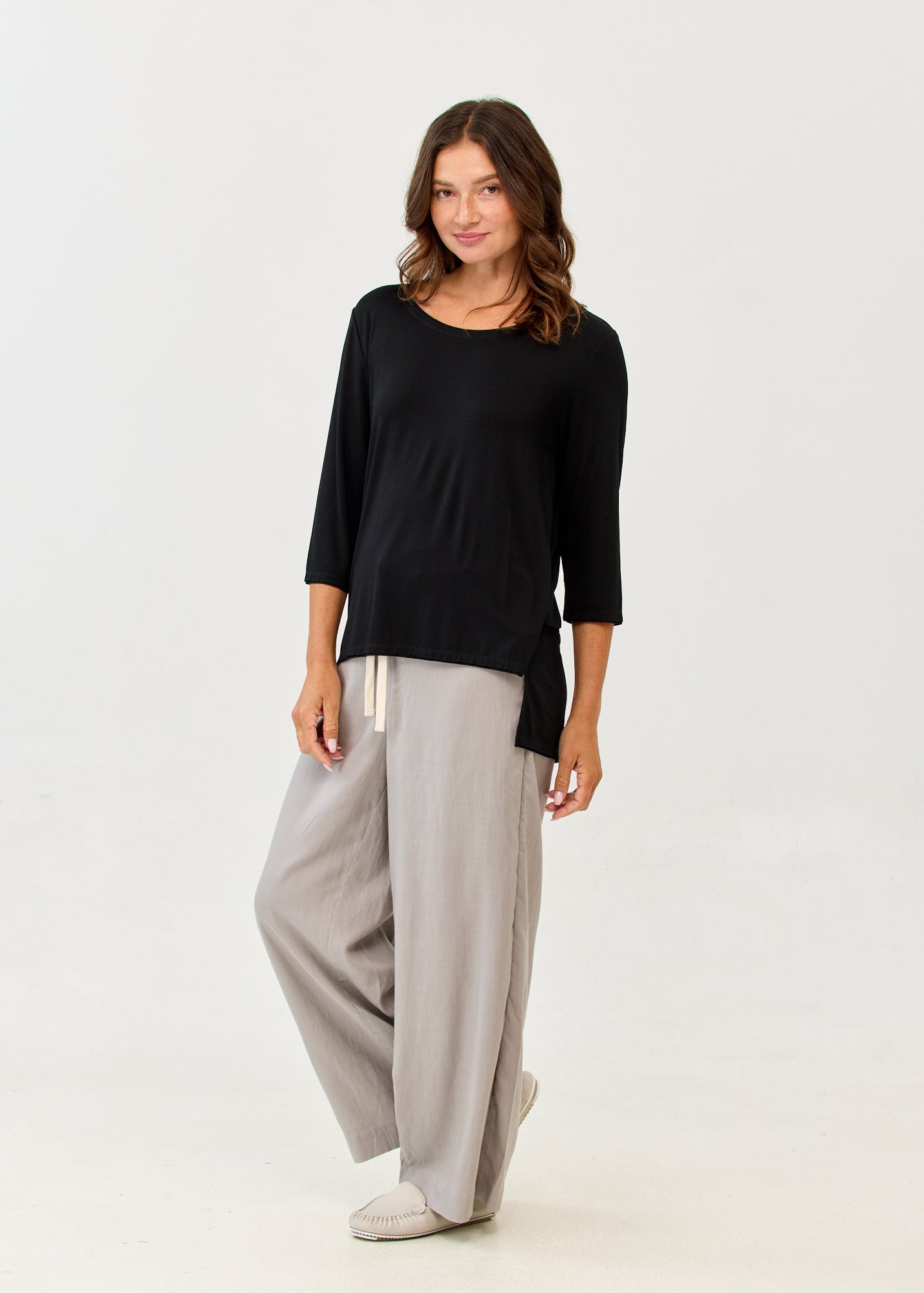 3/4 Sleeve Long Back Black Shirt