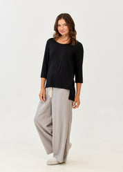 3/4 Sleeve Long Back Black Shirt