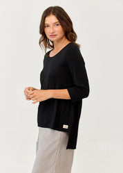 3/4 Sleeve Long Back Black Shirt