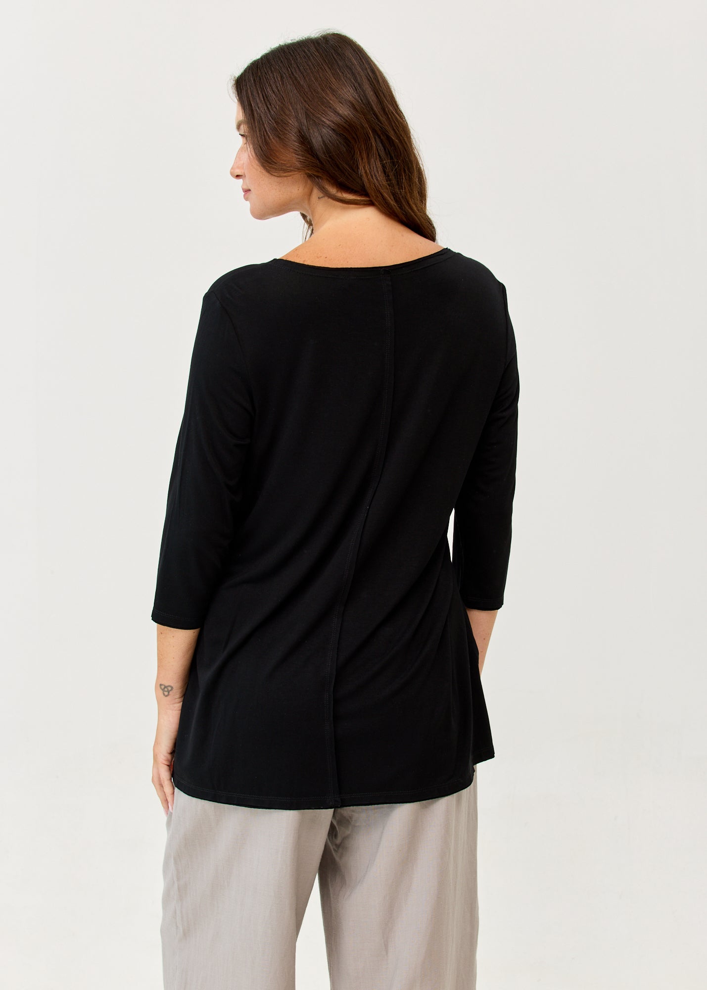 3/4 Sleeve Long Back Black Shirt