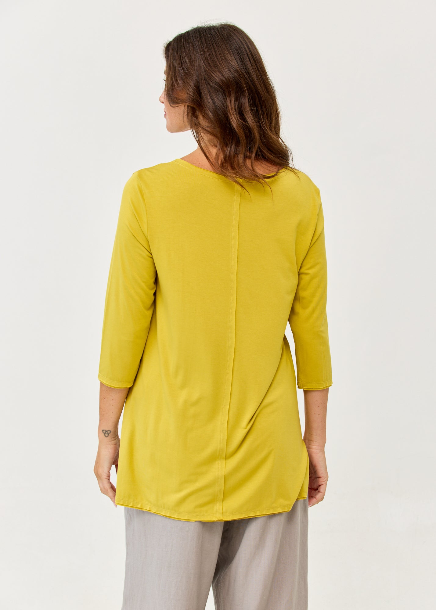 Mustard 3/4 sleeve long back shirt