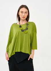 Long shirt in green slub fabric