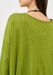 Long shirt in green slub fabric