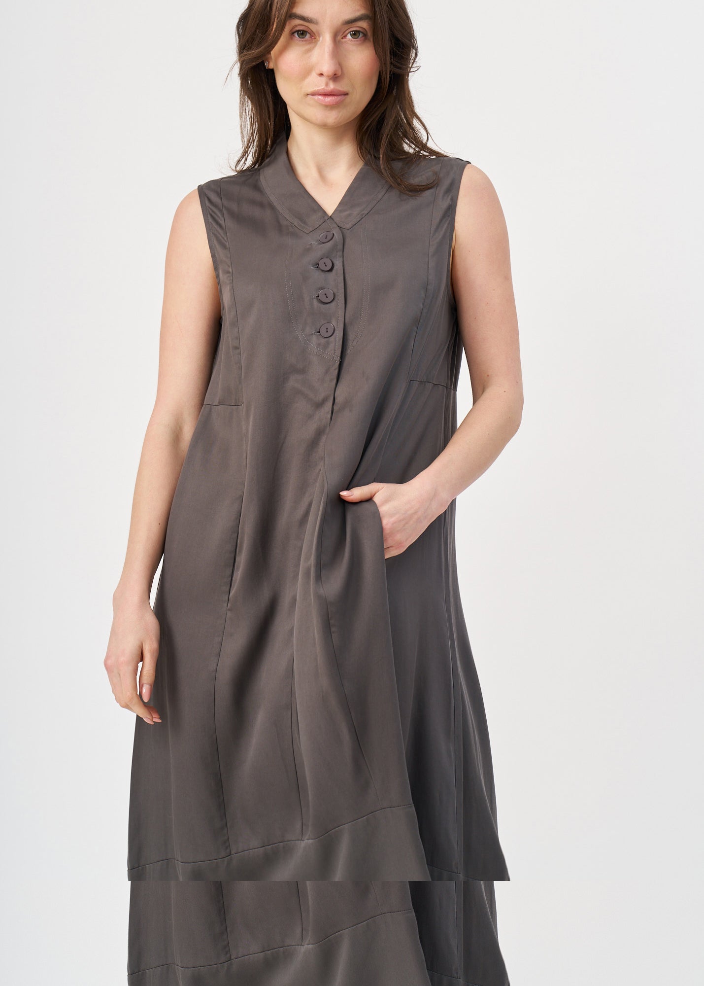 Dark gray half-button dress with collar