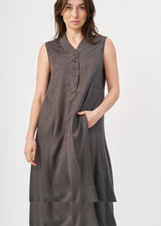 Dark gray half-button dress with collar