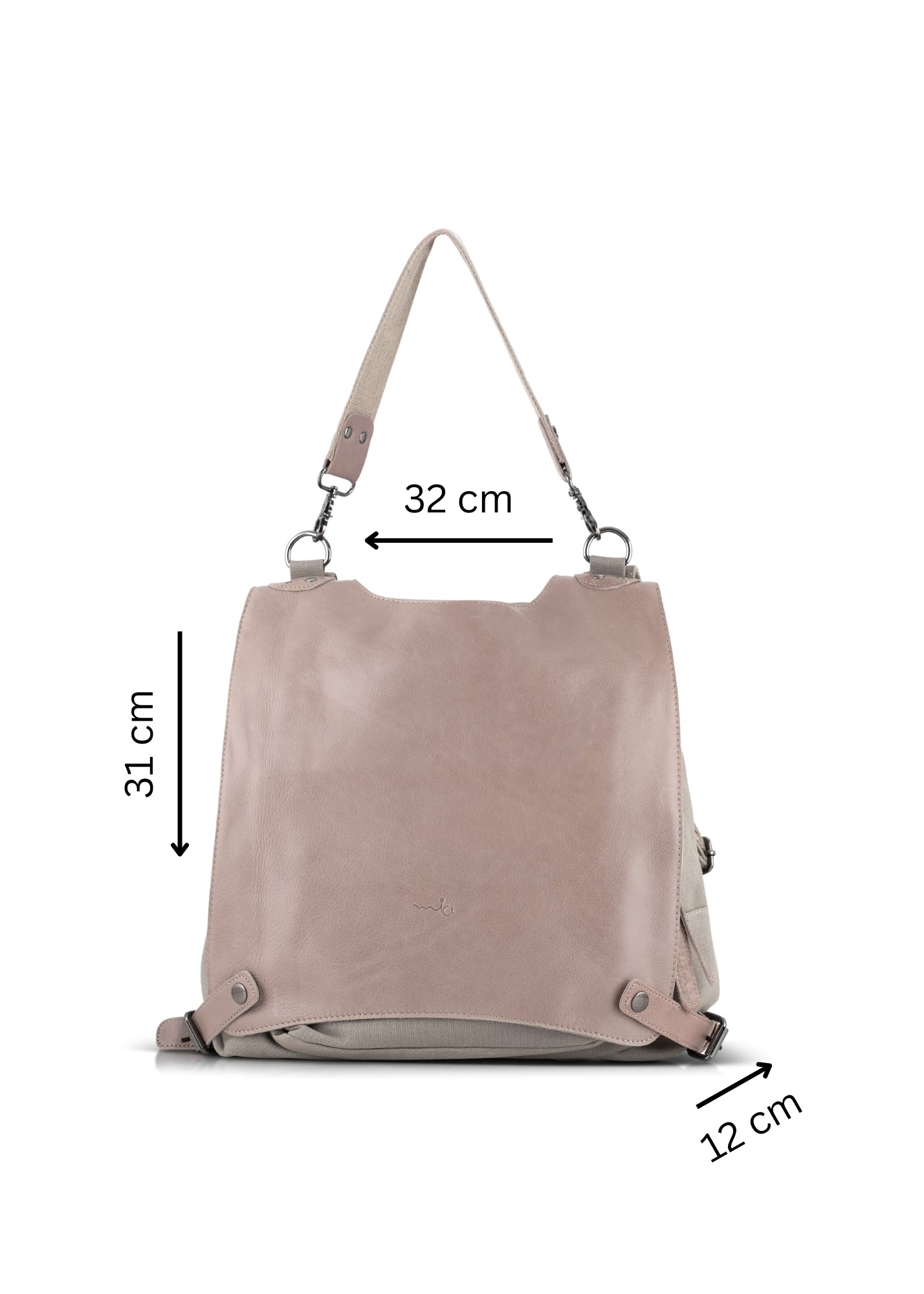Beige Leather Clasp Back Canvas Bag