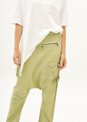 Baggy pants with zippers, light green wash, wash