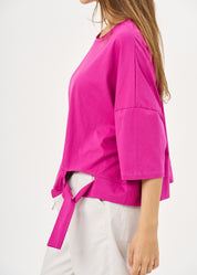Short sleeve shirt with purple side ribbon