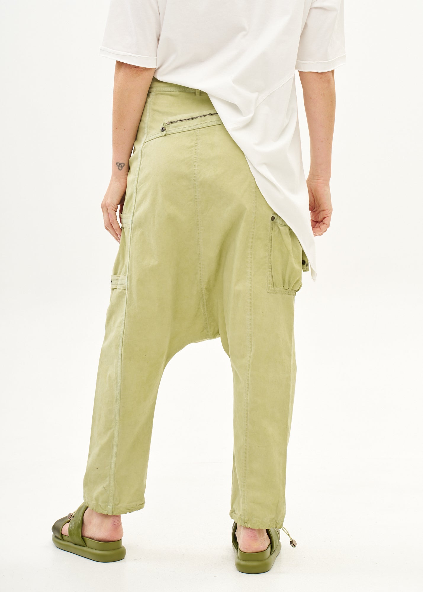Baggy pants with zippers, light green wash, wash