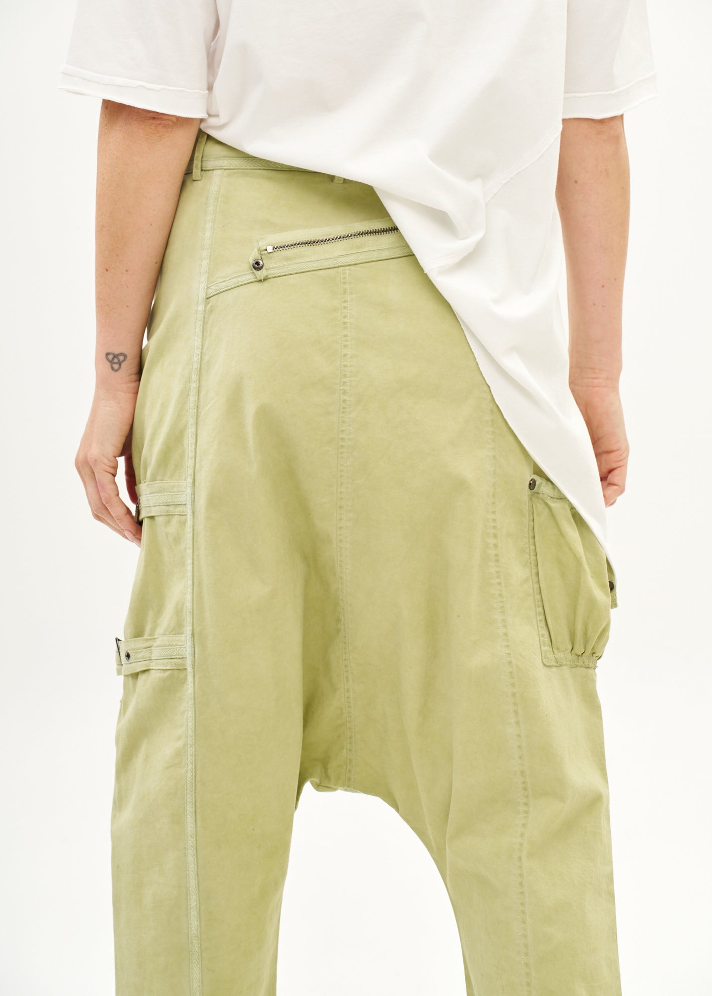 Baggy pants with zippers, light green wash, wash