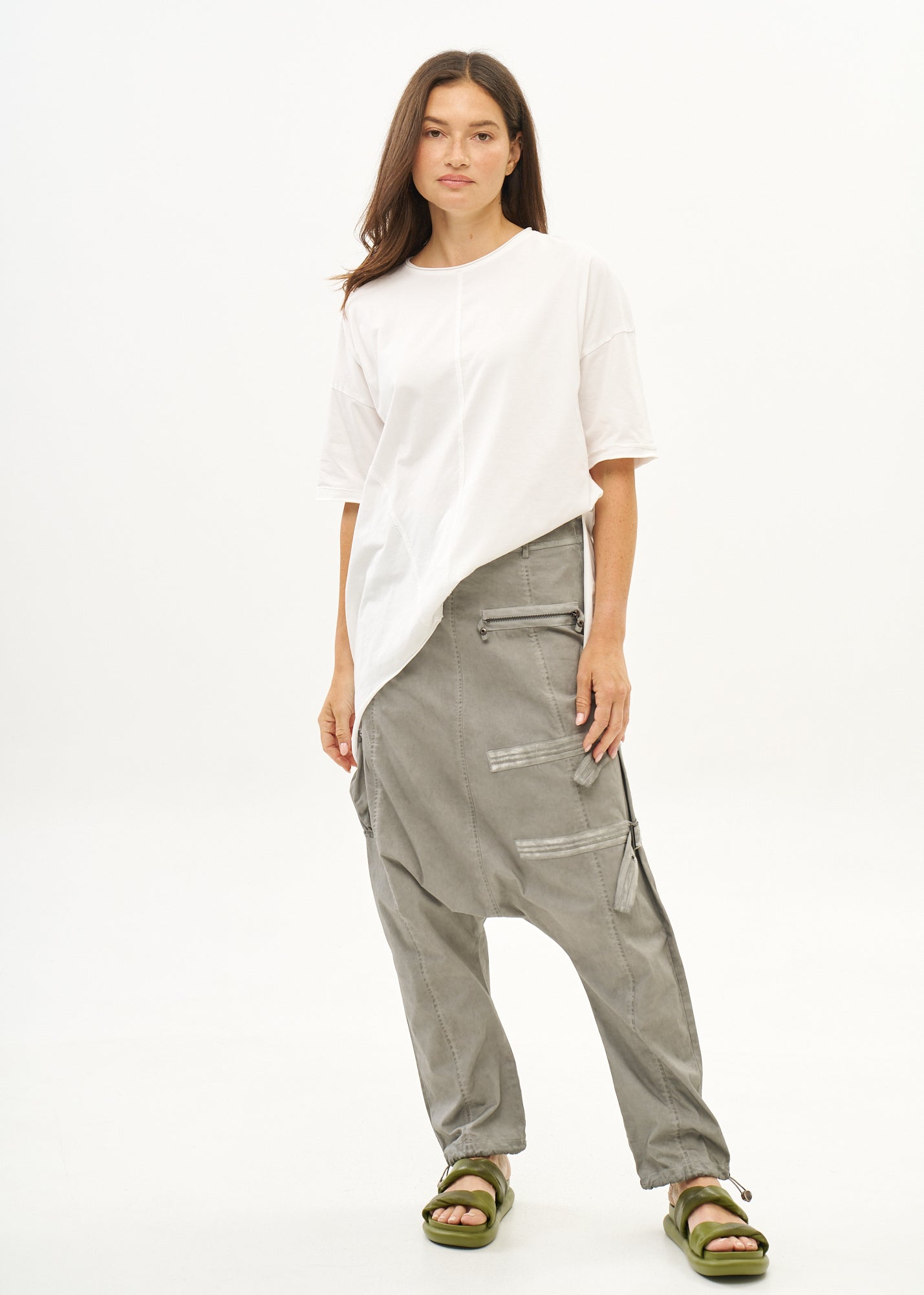 Light gray wash baggy pants with zippers