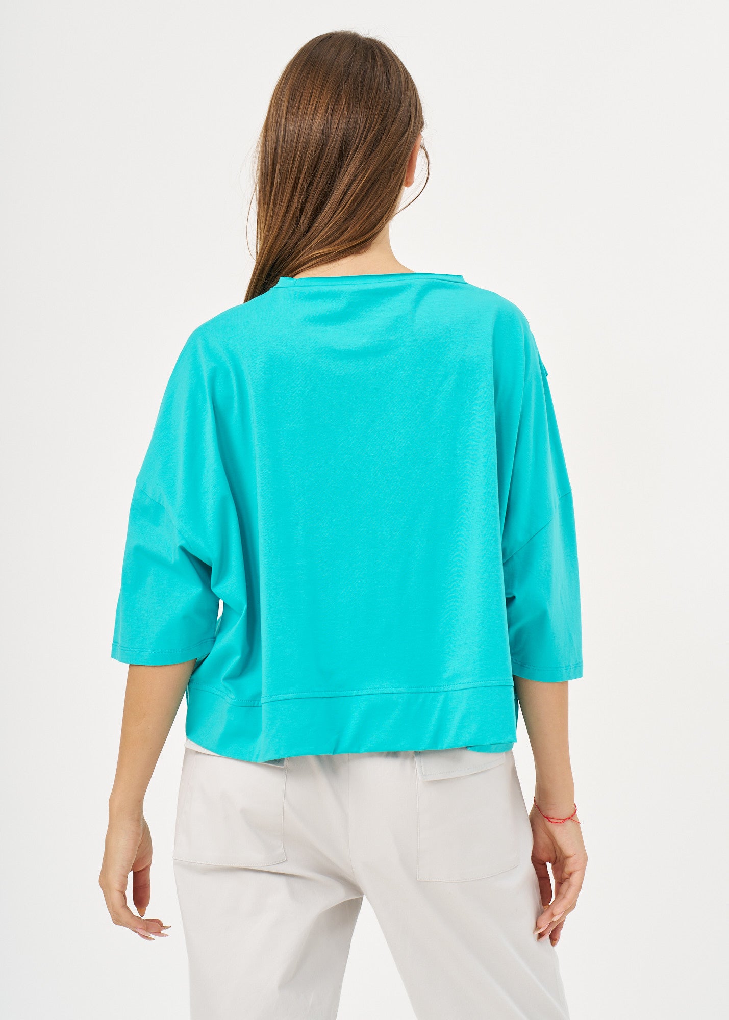 Short sleeve shirt with turquoise side ribbon